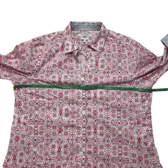FOXCROFT Batik Print Button Up Easy Care Shirt Size XL Womens Pink Blue White - Picture 8 of 10
